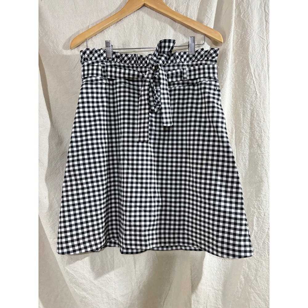 Cynthia Rowley Black White Gingham Paperbag Waist Skirt Tie Belt Pockets Size 8